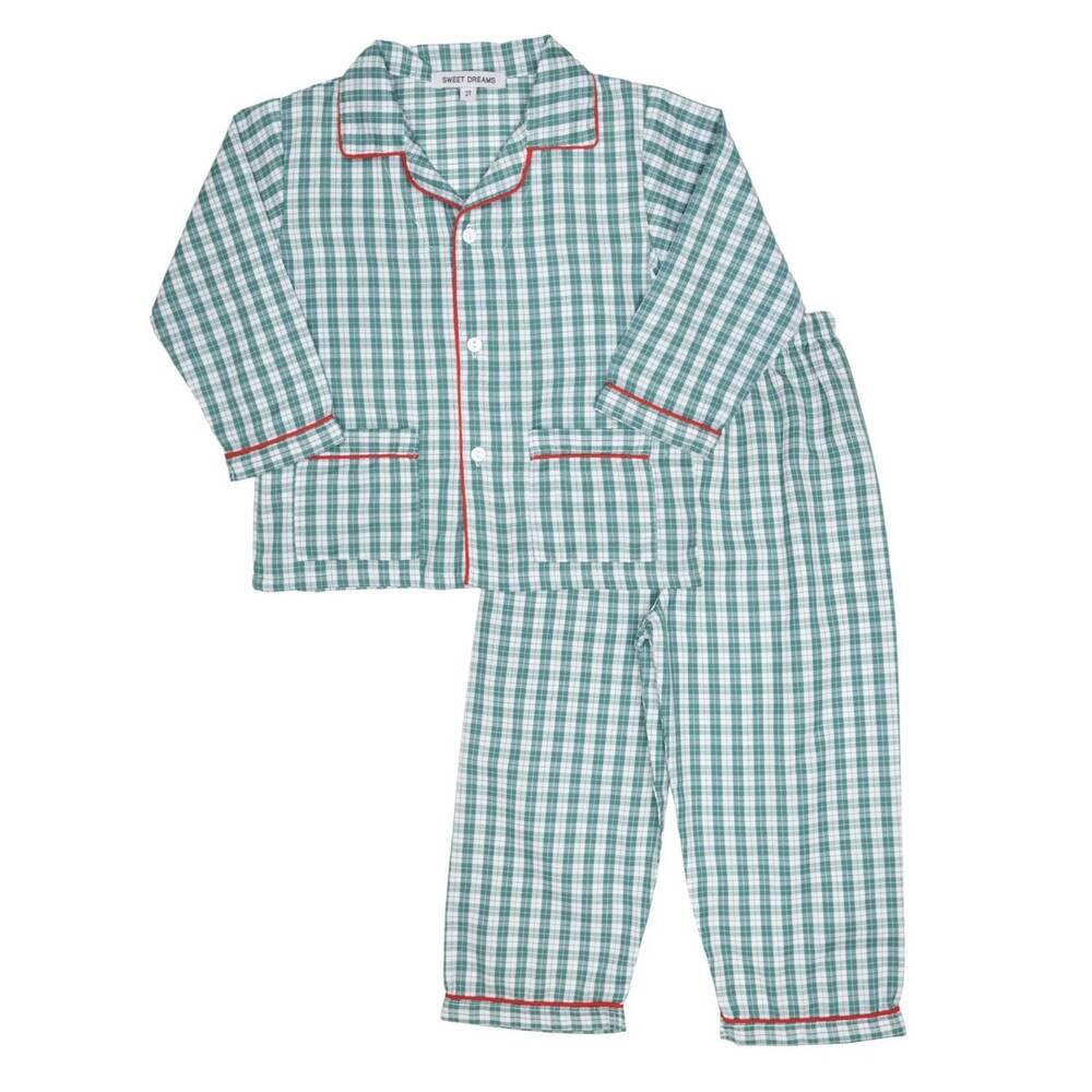 NEW SWEET DREAMS boys trim pajama set in green/red
